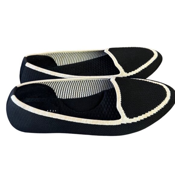 Kelly & Katie Womens Black Knit Flats With White Stripes Slip-On Shoes Size 8 - Picture 2 of 8